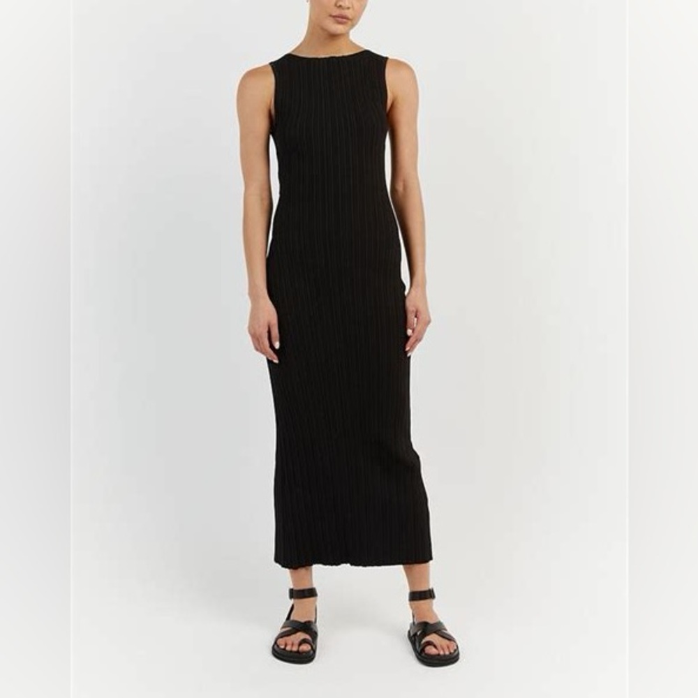 H&M Black High Neck Plissé Midi Dress